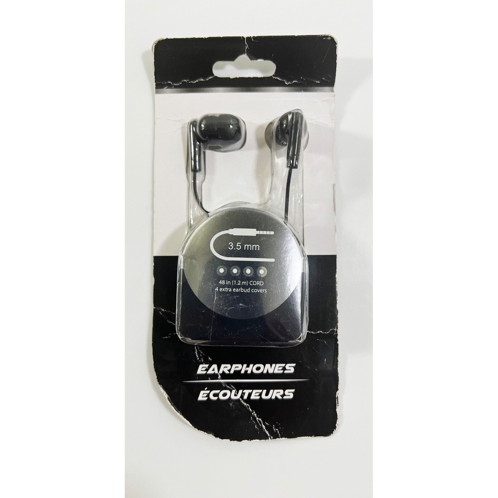 Earphones with 4 Extra Earbud Cover 48 in Cord 3.5 mm Color Black NEW